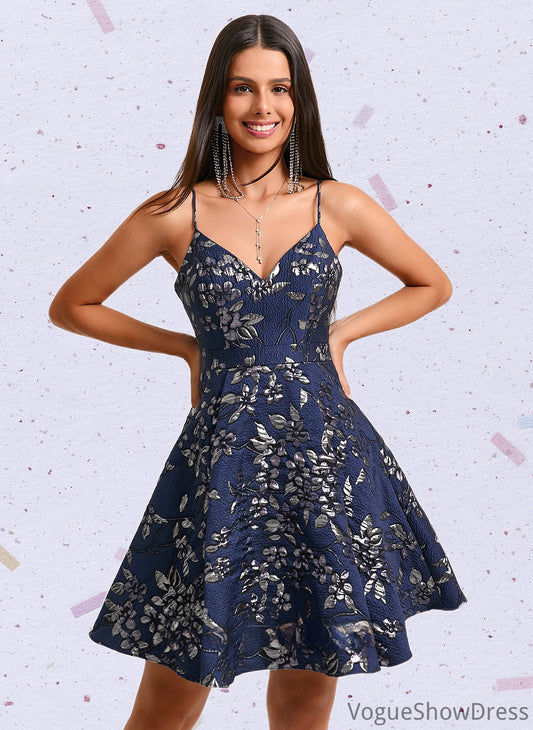 Madilynn A-line V-Neck Short Jacquard Homecoming Dress DLP0025701