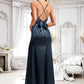 Shiloh A-line V-Neck Floor-Length Stretch Satin Bridesmaid Dress DLP0025734