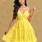 Makena A-line V-Neck Short Chiffon Homecoming Dress With Ruffle Sequins DLP0025700