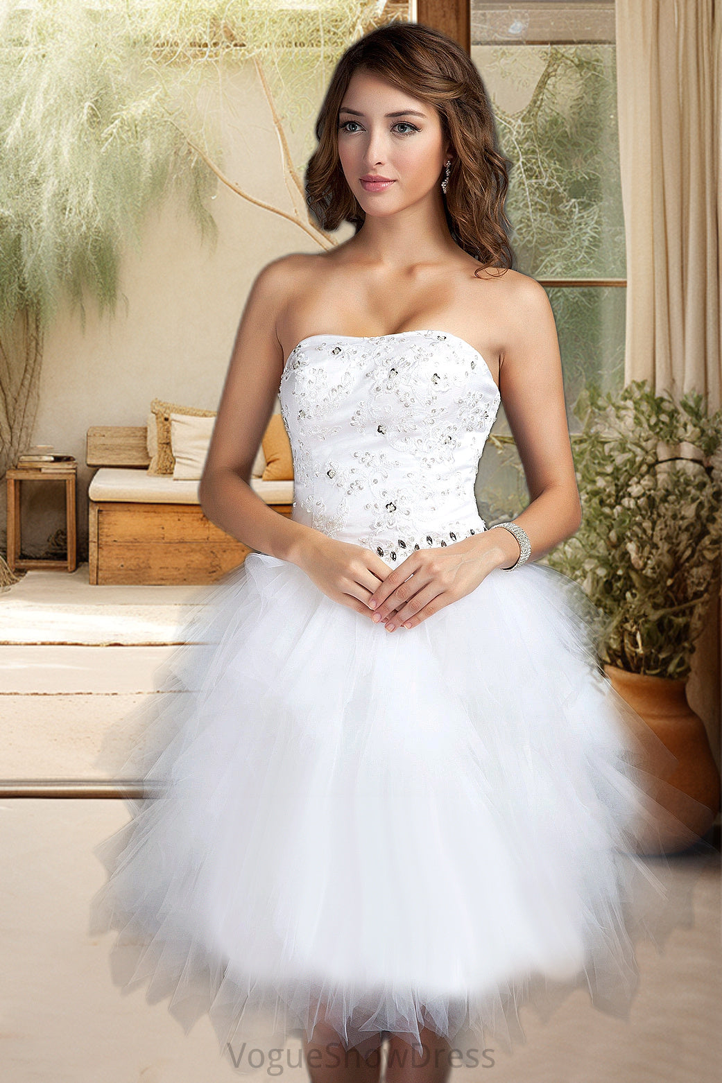 Cora A-line Sweetheart Knee-Length Satin Tulle Homecoming Dress With Beading Cascading Ruffles Appliques Lace Sequins DLP0020598