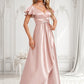 Lilith A-line V-Neck Floor-Length Stretch Satin Bridesmaid Dress With Ruffle DLP0025787