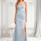 Haven A-line V-Neck Floor-Length Satin Bridesmaid Dress DLP0025724