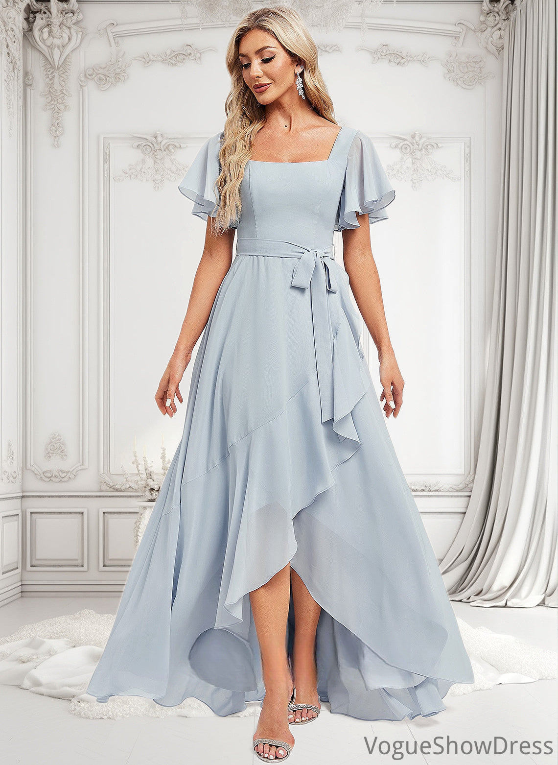 Carolina A-line Square Asymmetrical Chiffon Bridesmaid Dress DLP0025796