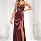 Lesly A-line Asymmetrical Floor-Length Stretch Satin Bridesmaid Dress DLP0025828