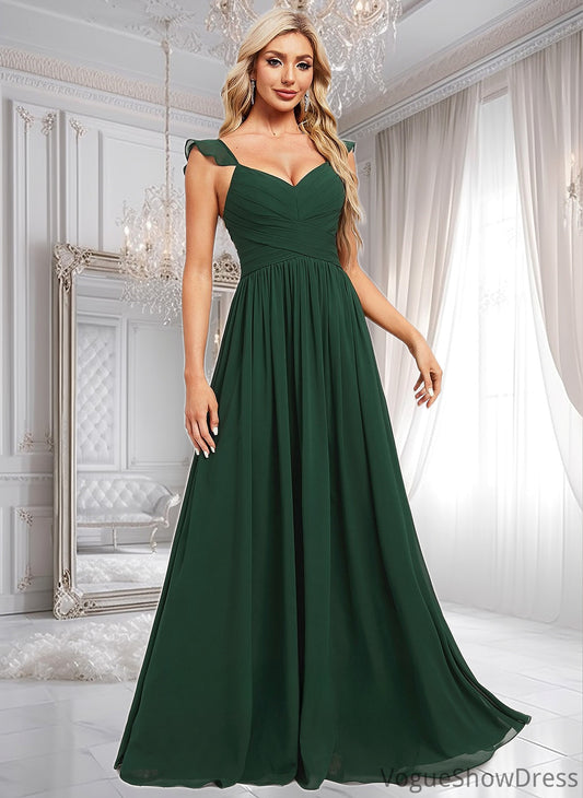 Lara A-line V-Neck Floor-Length Chiffon Bridesmaid Dress With Ruffle DLP0025811