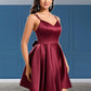 Emerson Ball-Gown/Princess V-Neck Short Satin Homecoming Dress With Bow DLP0025662