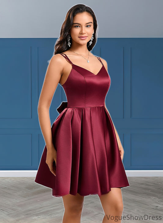 Emerson Ball-Gown/Princess V-Neck Short Satin Homecoming Dress With Bow DLP0025662