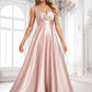 Valery A-line V-Neck Floor-Length Stretch Satin Bridesmaid Dress DLP0025779