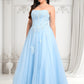 Natalia Ball-Gown/Princess Straight Sweep Train Tulle Prom Dresses With Sequins Appliques Lace DLP0025864