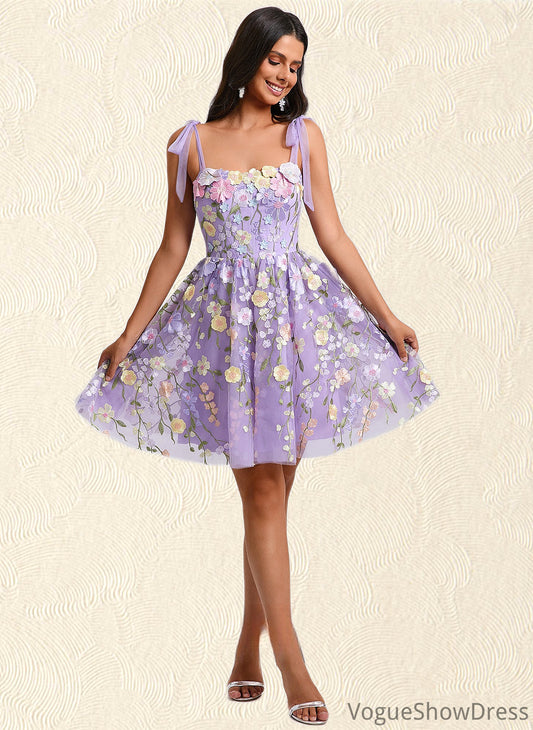 Angie A-line Scoop Short Floral Lace Homecoming Dress With Bow 3D Floral DLP0025695