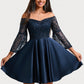 Aileen A-line Off the Shoulder Short Satin Homecoming Dress With Sequins DLP0025651