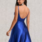 Mckayla A-line V-Neck Short Stretch Satin Homecoming Dress With Pleated DLP0025705