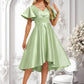 Amiah A-line V-Neck Asymmetrical Satin Bridesmaid Dress With Ruffle DLP0025776