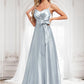 Nancy A-line V-Neck Floor-Length Stretch Satin Bridesmaid Dress DLP0025795