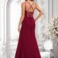 Ruby Trumpet/Mermaid Square Floor-Length Chiffon Bridesmaid Dress DLP0025826