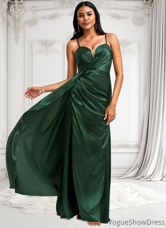 Lauryn A-line V-Neck Floor-Length Stretch Satin Bridesmaid Dress DLP0025745