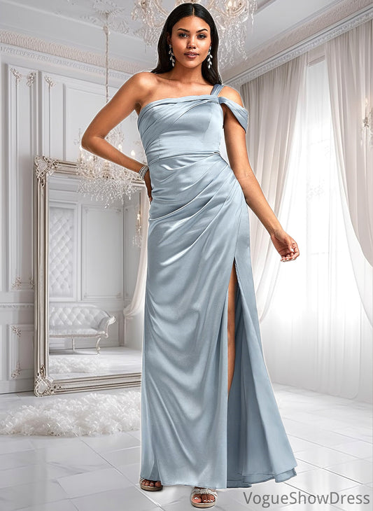 Martha A-line One Shoulder Floor-Length Stretch Satin Bridesmaid Dress DLP0025725