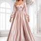 Amaris A-line V-Neck Floor-Length Stretch Satin Prom Dresses DLP0025880