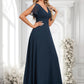 Natalya A-line V-Neck Floor-Length Chiffon Bridesmaid Dress DLP0025806