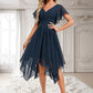 Anabella A-line V-Neck Asymmetrical Chiffon Bridesmaid Dress With Ruffle DLP0025804