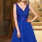 Helen A-line V-Neck Knee-Length Chiffon Lace Homecoming Dress DLP0020589