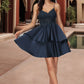 Mariana A-line V-Neck Short/Mini Lace Satin Homecoming Dress DLP0020504