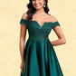 Millicent A-line Off the Shoulder Short Lace Satin Homecoming Dress With Rhinestone DLP0025718