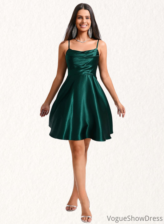 Kaelyn A-line Cowl Short Stretch Satin Homecoming Dress DLP0025664