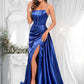 Caitlyn Trumpet/Mermaid Straight Sweep Train Stretch Satin Prom Dresses With Rhinestone DLP0025861