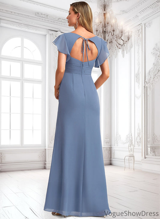 Jean A-line V-Neck Floor-Length Chiffon Bridesmaid Dress With Ruffle DLP0025729