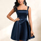 Celeste A-line Straight Short Satin Homecoming Dress With Bow DLP0025639