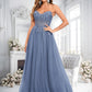 Jaylyn Ball-Gown/Princess V-Neck Floor-Length Tulle Prom Dresses With Sequins Appliques Lace DLP0025837