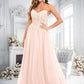 Jaylyn Ball-Gown/Princess V-Neck Floor-Length Tulle Prom Dresses With Sequins Appliques Lace DLP0025837