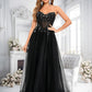 Jaylyn Ball-Gown/Princess V-Neck Floor-Length Tulle Prom Dresses With Sequins Appliques Lace DLP0025837