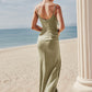 Trumpet/Mermaid Scoop Neck Sleeveless Floor-Length Stretch Satin Bridesmaid Dresses with Pleated Split Nora DLP0025219