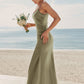 Trumpet/Mermaid Scoop Neck Sleeveless Floor-Length Stretch Satin Bridesmaid Dresses with Pleated Split Nora DLP0025219