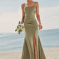 Trumpet/Mermaid Scoop Neck Sleeveless Floor-Length Stretch Satin Bridesmaid Dresses with Pleated Split Nora DLP0025219