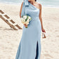 Trumpet/Mermaid One-Shoulder Sleeveless Floor-Length Stretch Satin Plus Size Bridesmaid Dresses with Bowknot - Plus Size Bridesmaid Dresseses Jennifer DLP0025228