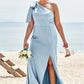 Trumpet/Mermaid One-Shoulder Sleeveless Floor-Length Stretch Satin Plus Size Bridesmaid Dresses with Bowknot - Plus Size Bridesmaid Dresseses Jennifer DLP0025228