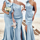 Trumpet/Mermaid One-Shoulder Sleeveless Floor-Length Stretch Satin Plus Size Bridesmaid Dresses with Bowknot - Plus Size Bridesmaid Dresseses Jennifer DLP0025228