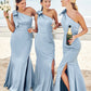 Trumpet/Mermaid One-Shoulder Sleeveless Floor-Length Stretch Satin Plus Size Bridesmaid Dresses with Bowknot - Plus Size Bridesmaid Dresseses Jennifer DLP0025228