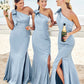 Trumpet/Mermaid One-Shoulder Sleeveless Floor-Length Stretch Satin Bridesmaid Dresses with Bowknot Ayanna DLP0025229