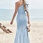 Trumpet/Mermaid One-Shoulder Sleeveless Floor-Length Stretch Satin Bridesmaid Dresses with Bowknot Ayanna DLP0025229