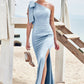 Trumpet/Mermaid One-Shoulder Sleeveless Floor-Length Stretch Satin Bridesmaid Dresses with Bowknot Ayanna DLP0025229