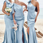 Trumpet/Mermaid One-Shoulder Sleeveless Floor-Length Stretch Satin Bridesmaid Dresses with Bowknot Ayanna DLP0025229