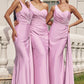 Trumpet/Mermaid One-Shoulder Sleeveless Floor-Length Jersey Bridesmaid Dresses with Pleated Side Draping Elisa DLP0025234