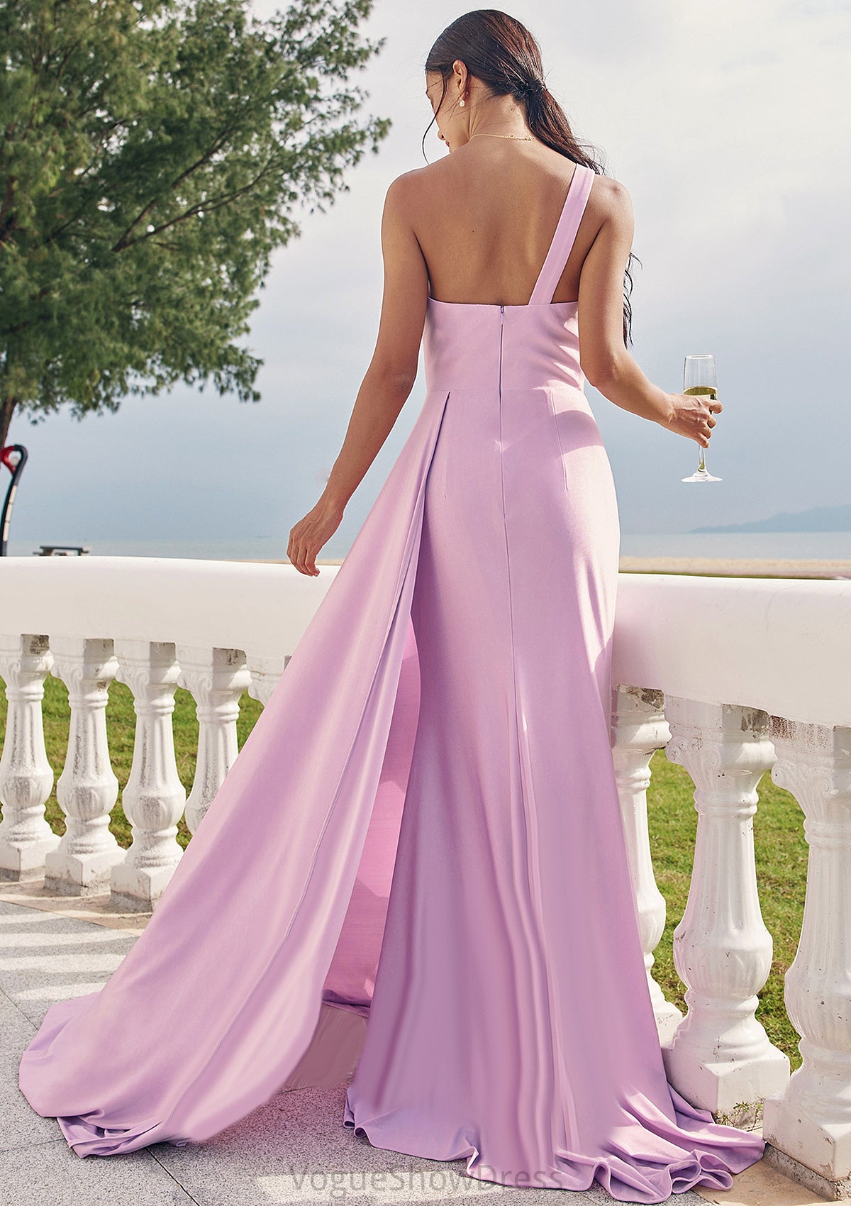 Trumpet/Mermaid One-Shoulder Sleeveless Floor-Length Jersey Bridesmaid Dresses with Pleated Side Draping Elisa DLP0025234