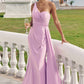 Trumpet/Mermaid One-Shoulder Sleeveless Floor-Length Jersey Bridesmaid Dresses with Pleated Side Draping Elisa DLP0025234