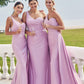 Trumpet/Mermaid One-Shoulder Sleeveless Floor-Length Jersey Bridesmaid Dresses with Pleated Side Draping Elisa DLP0025234