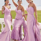 Trumpet/Mermaid One-Shoulder Sleeveless Floor-Length Jersey Bridesmaid Dresses with Pleated Side Draping Elisa DLP0025234